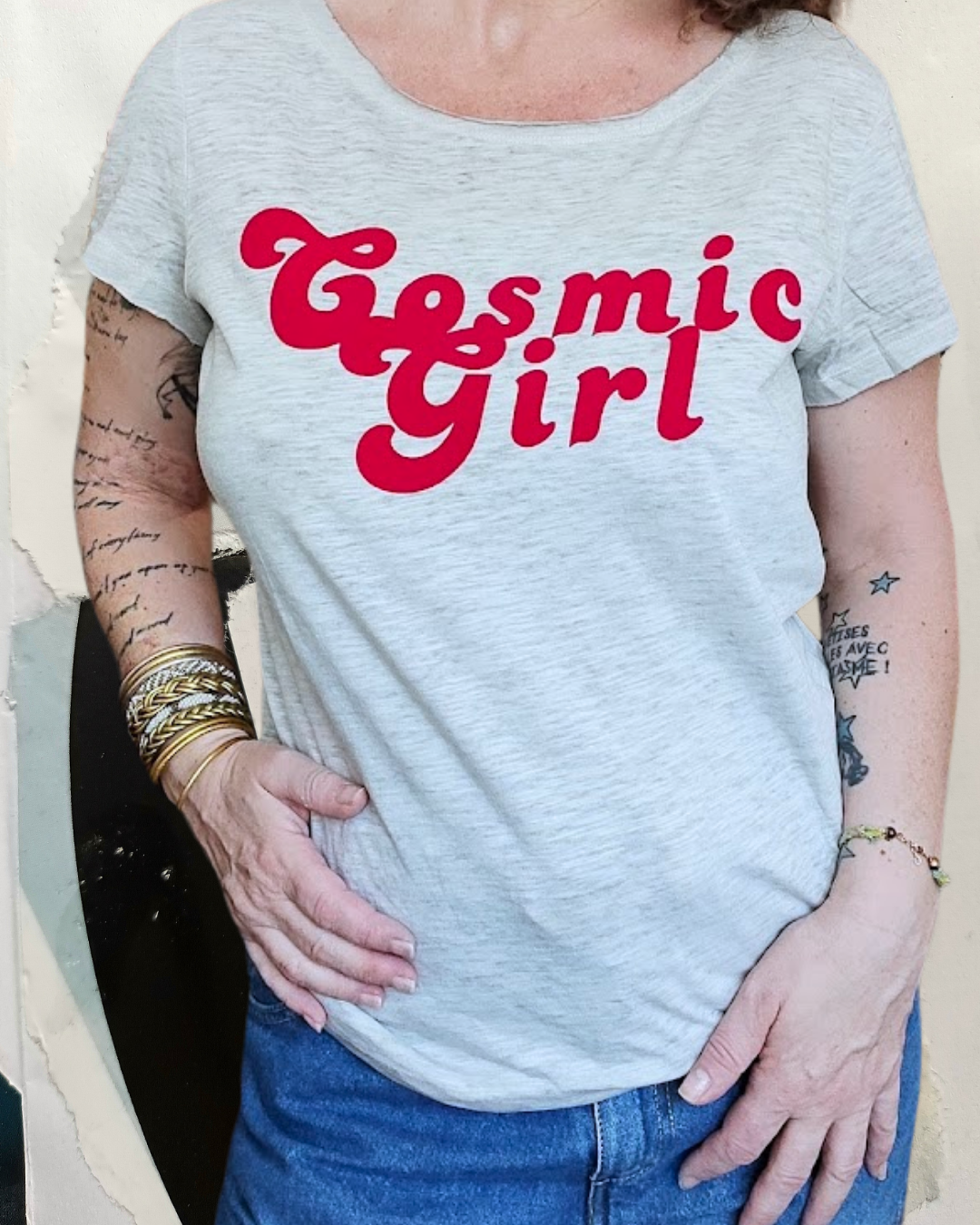 T-shirt à manches courtes coton gris chiné - Cosmic Girl