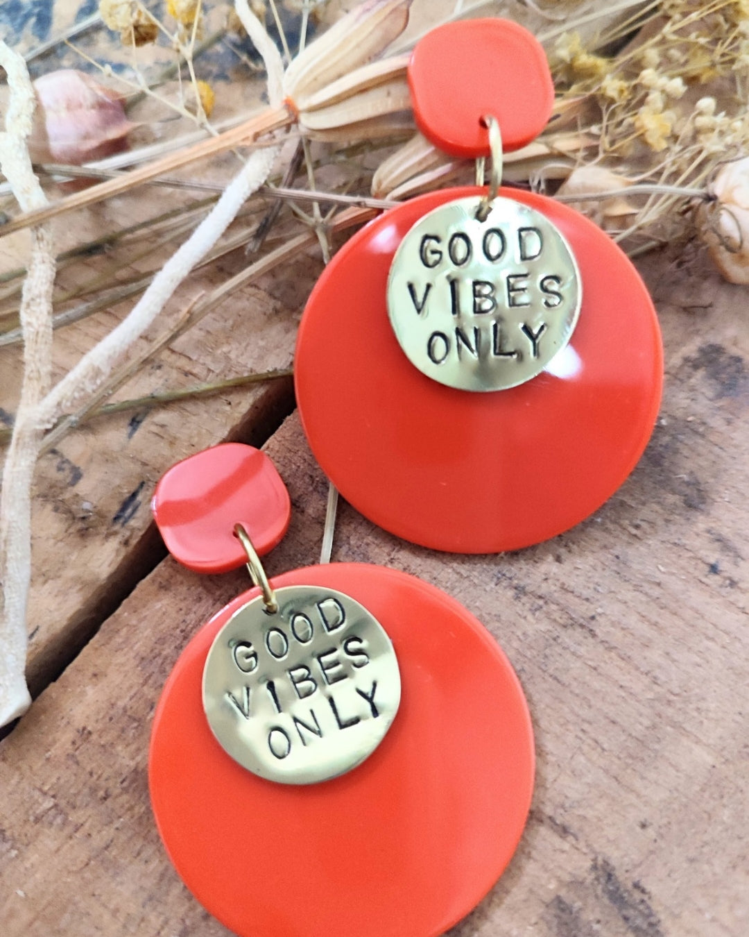 Boucles d'oreilles laiton et acrylique -  Good Vibes Only